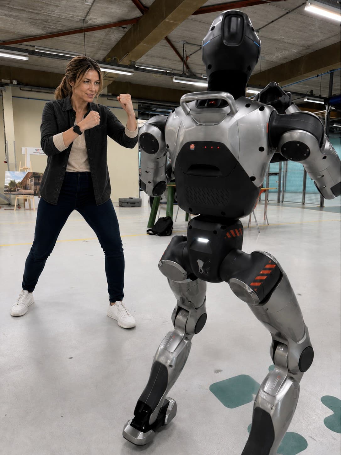Sanne in interactie met humanoid op de HAC-werkvloer